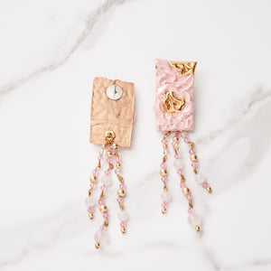 Special Effects, Ceramic, Sculptured Chandelier Earring in Pink-