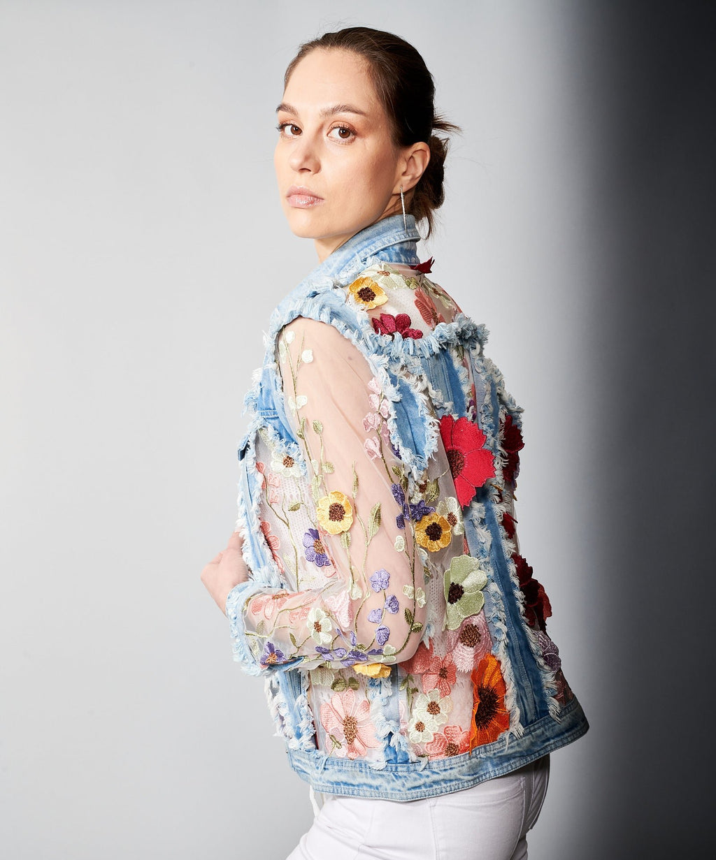 Adore Adore Denim Lace Jacket with 3D Floral Embroidery Garbolino Boutique