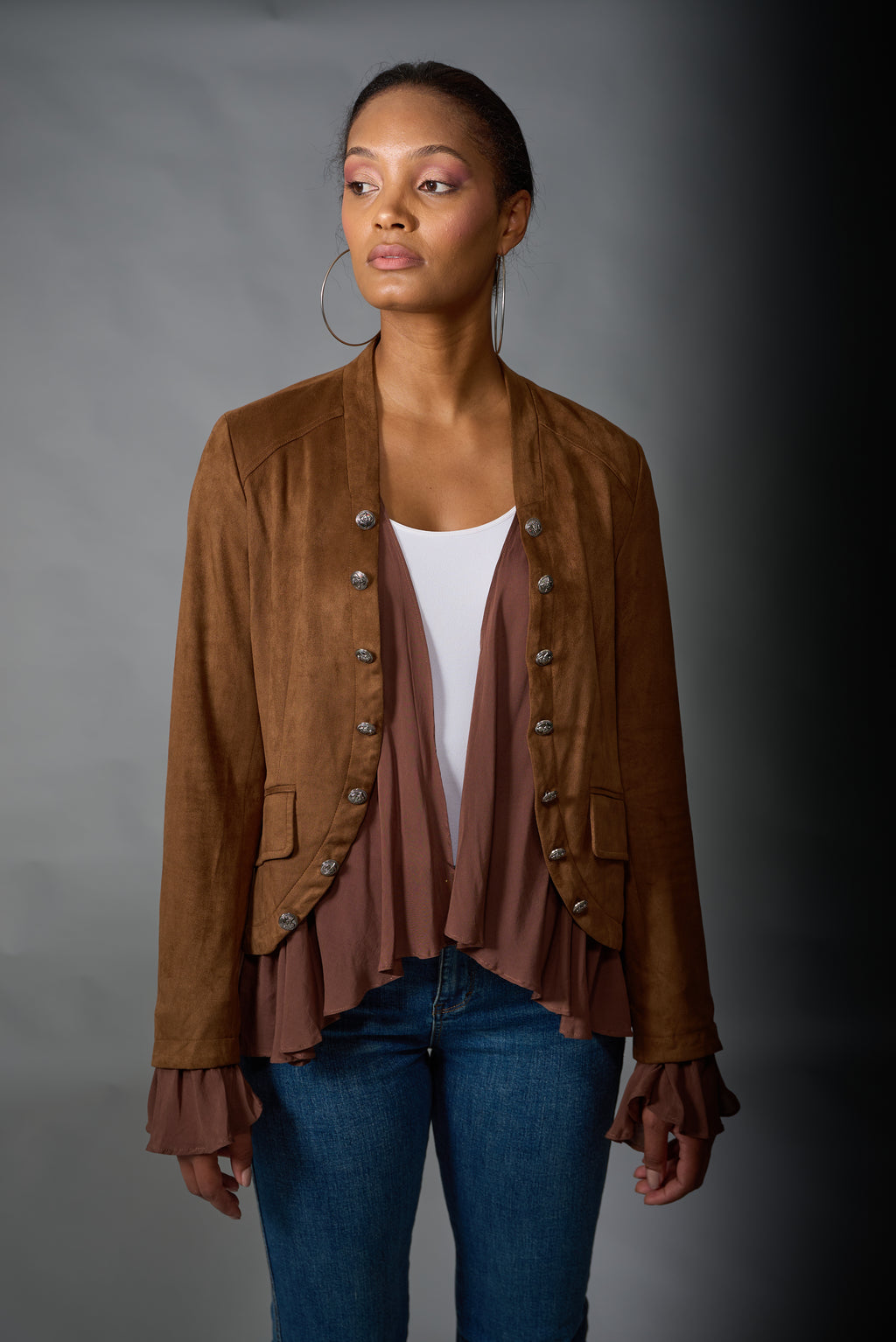 Adore Adore Faux Suede Military Jacket in Camel Garbolino Boutique