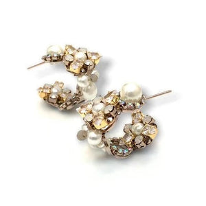 Theia Jewelry, Antique Gold, Isabel hoop with floral Pearl motif-Theia Jewelry