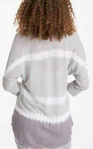 XCVI Wearables, Cotton Mesh, 3/4 Sleeve Mira Pullover in gray tye dye-