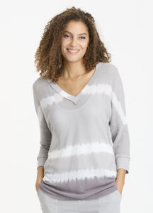 XCVI Wearables, Cotton Mesh, 3/4 Sleeve Mira Pullover in gray tye dye-