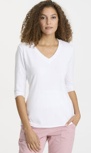 Wearables, Cotton Knit, 3/4 Sleeve Tina Top in white-