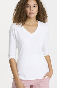 Wearables, Cotton Knit, 3/4 Sleeve Tina Top in white-XCVI Wearables