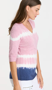 XCVI Wearables, Cotton Knit, 3/4 Sleeve Tina Top in Pink Tye dye-