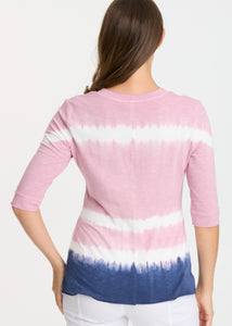 XCVI Wearables, Cotton Knit, 3/4 Sleeve Tina Top in Pink Tye dye-XCVI Wearables
