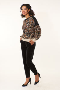 -ProductsAldo Martins,Textural Rib Knit, contrast trim sweater in zebra print