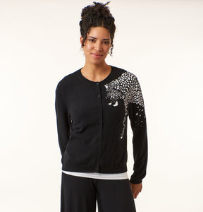 Kier & J, button down cashmere cardigan with cheetah print-Tops