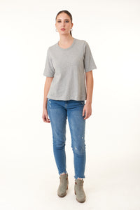 Wilt, Cotton, Elbow Sleeve Trapeze Tee Shirt in Heather Gray-