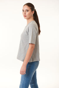 Wilt, Cotton, Elbow Sleeve Trapeze Tee Shirt in Heather Gray-WILT