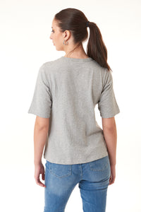 Wilt, Cotton, Elbow Sleeve Trapeze Tee Shirt in Heather Gray-