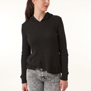 -SaleWILT, thermal knit pullover hoodie mix rib layer hem