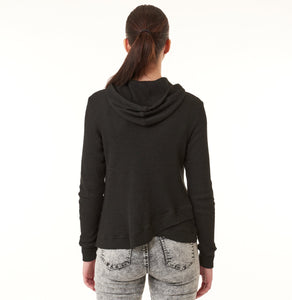 WILT, thermal knit pullover hoodie mix rib layer hem-