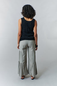 Bali Queen, Rayon Challis, Tiered Wide Leg Pants in Olive-New Bottoms