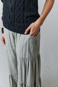 Bali Queen, Rayon Challis, Tiered Wide Leg Pants in Olive-New Bottoms