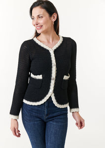 -New TopsAldo Martins, Sustainable Cotton Ani crochet knit jacket with contrast trim