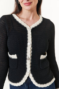 Aldo Martins, Sustainable Cotton Ani crochet knit jacket with contrast trim-Sweaters