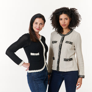 Aldo Martins, Sustainable Cotton Ani crochet knit jacket with contrast trim-Promo Eligible