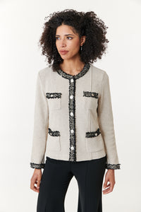 -New High EndAldo Martins, Sustainable Cotton Cal boucle knit jacket with contrast trim