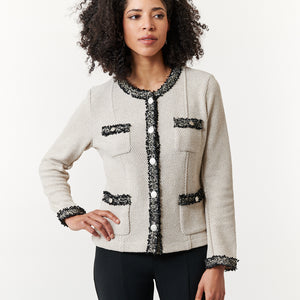 Aldo Martins, Sustainable Cotton Cal boucle knit jacket with contrast trim-Promo Eligible