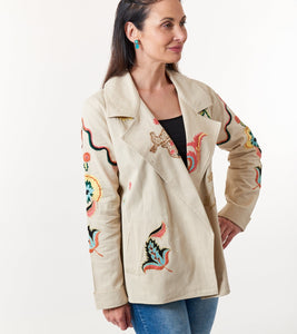 Aratta, embroidered and beaded denim jacket with tye belt-Aratta, embroidered and beaded denim jacket with tye belt