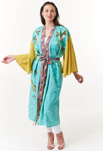 Aratta, Teal Jacquard, reversible maxi kimono with embroidery-Best Sellers