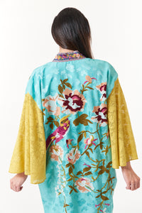 Aratta, Teal Jacquard, reversible maxi kimono with embroidery-Jackets