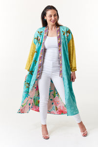 Aratta, Teal Jacquard, reversible maxi kimono with embroidery-