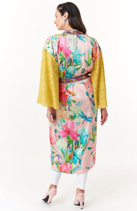 Aratta, Teal Jacquard, reversible maxi kimono with embroidery-Promo Eligible