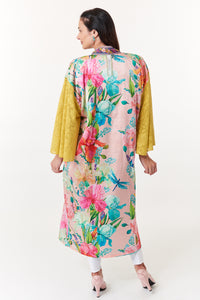 Aratta, Teal Jacquard, reversible maxi kimono with embroidery-Aratta