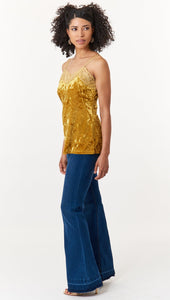Aratta, Crushed Velvet strapped camisole top with lace-New Tops