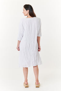 Amici for Baci, Organic Linen, crinkled 3/4 sleeve v-neck midi dress- Italian Designer Collection-Italian Designer Collection