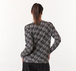 Maliparmi,  Alpaca, crew neck sweater fan print in taupe black-Italian Designer Collection-Luxury Knitwear