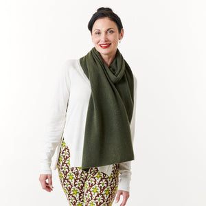 Kier & J, Cashmere long scarf 85x18 in dark olive-Fine Knitwear