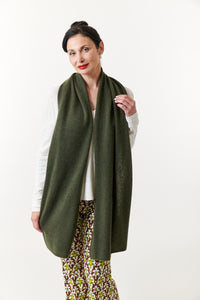 Kier & J, Cashmere long scarf 85x18 in dark olive-Fine Knitwear