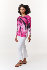 Melarosa, hand painted knit  tunic in fuschia watercolor-Italian Designer Collection-High End Tops