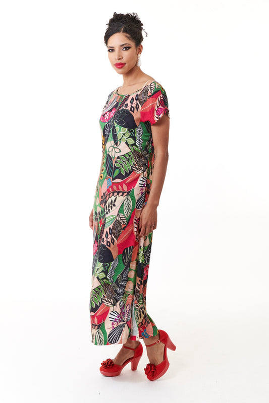Aldo Martins, Viscose, Vera Maxi Dress in Black Floral- Capjuluca Collection