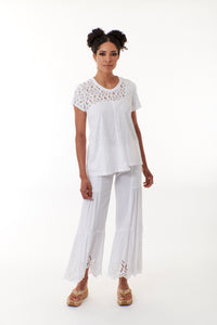 Bali Queen, Rayon Challis, Tiered Eyelet Pant in White-Bottoms