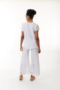 Bali Queen, Rayon Challis, Tiered Eyelet Pant in White-Resort Wear