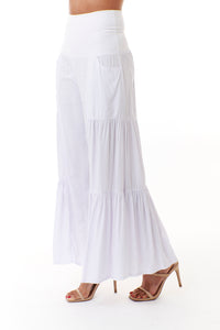 -White CollectionBali Queen, Rayon Challis, tiered palazzo pants
