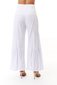 Bali Queen, Rayon Challis, tiered palazzo pants in white-Bali Queen
