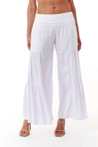 Bali Queen, Rayon Challis, tiered palazzo pants in white-New Bottoms
