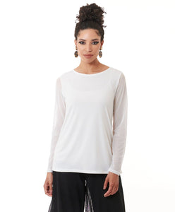 Kozan, Knit, Mia Ruched Mesh Top in Ivory-Tops