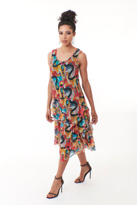 Kozan, Mesh, Martha ruffled Midi Dress in Matisse print-Midi Dress