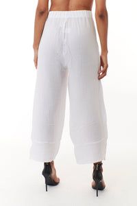 Kozan, Gauze, Ruby Harem Elastic Waist Trouser in White-Kozan, Gauze, Ruby Harem Elastic Waist Trouser in White