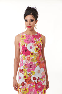 London Times, Sheath Mini Dress in cotton Floral Print-Mini Dress