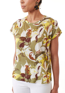 Maliparmi, Florum Nature T-Shirt in Olive-High End Tops