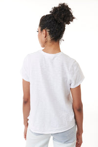 WILT, Short Sleeve Cotton Crew Top Mixed Fabric Hem in White-