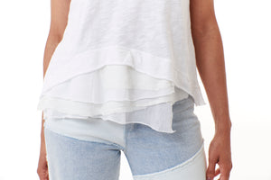 WILT, Short Sleeve Cotton Crew Top Mixed Fabric Hem in White-Tops