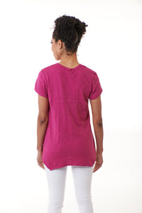 WILT, Cotton Short Sleeve Boyfriend V Neck Tee Shirt in Berries-Promo Eligible